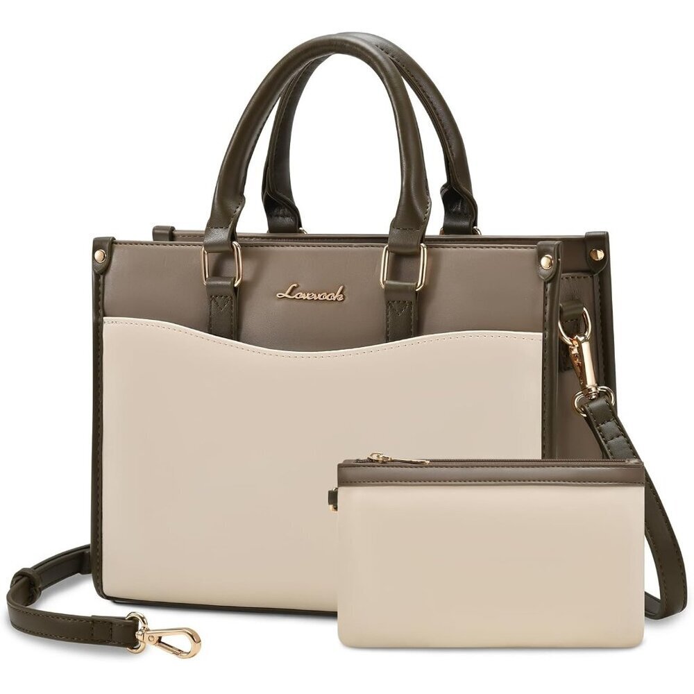 Women Khaki-White-Green- PU Leather Shoulder Satchel Bag Top Handle Tote Bags